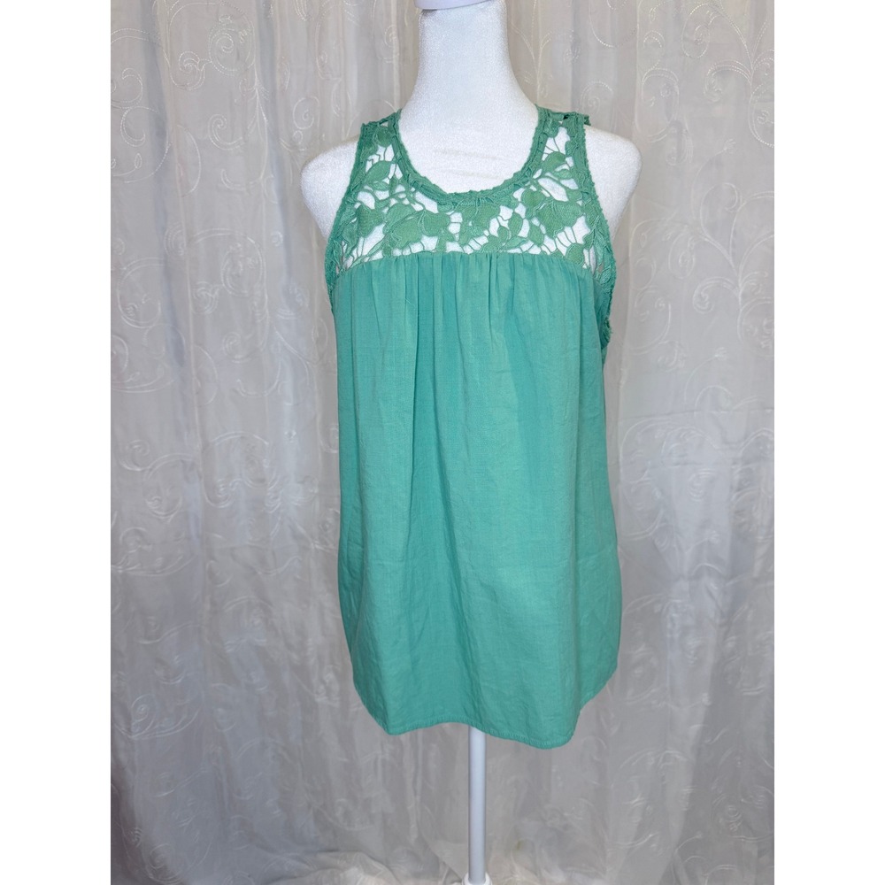 Knox Rose Green Crochet Lace Boho Sleeveless Tank Top Blouse Small NWT